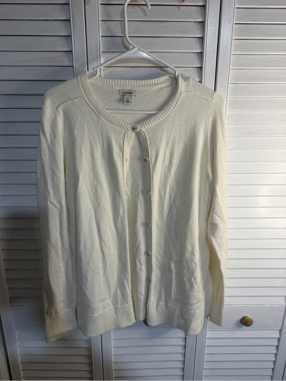 L.L. Bean Women's Cream Crewneck Button-Front Cardigan